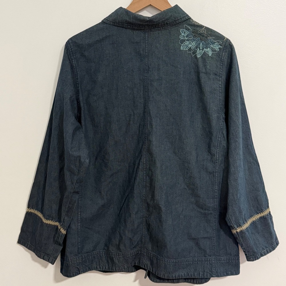 Vintage Denim Jacket Womens 1X Blue Floral Embroidered Button Front Boho Y2K - Picture 2 of 8